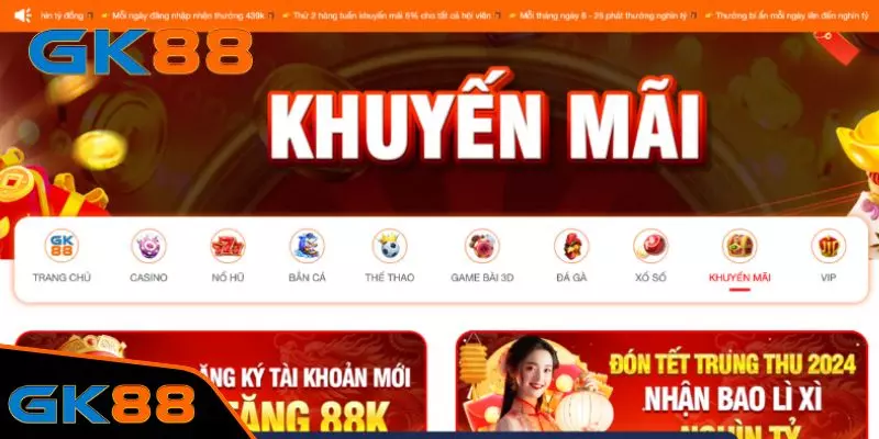 Danh sách khuyến mãi hot nhất năm tại nhà cái GK88